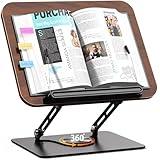Abiglifty Book Stand for Reading,Adjustable Book Holder with 360° Rotating Base,Foldable Book Holder Stand for Cookbook,Textbook,Tablets, Laptops (Dark Wood)