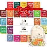 Stash Herbal and Decaf Tea Bags - Caffeine-Free Sampler Variety Pack - 25 Flavors, 50 Count - Cotton Pouch