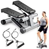 Sunny Health & Fitness Mini Steppers for Exercise at Home, Stair Step Workout Machine with Resistance Bands, Full Body Cardio Equipment with Digital Monitor - No. 012 -S