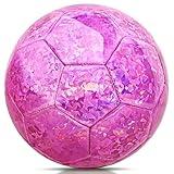 Size 4 Soccer Ball Glitter Pink - Kids Aged 4-6 6-8 8-12 Outdoors Sports Training Ball Recreation Playing Ball Teens Girls Children Youth Back to School Birthday