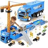 Kids Construction Toys, Construction Truck Toys Set with Ejection Track, Crane, Excavator, Forklift,Bulldozer, Dump Trucks, Alloy Construction Vehicle Toys for 3 4 5 6 7 Years Old Boys Gifts