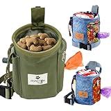INSPECTOR TAIL Dog Treat Pouch w Drawstring to Prevent Spills | 2 Cup Tote | Hands Free w 4 Ways to Wear Puppy Bag w Pockets for Snacks Poop Bags Keys & Cards | Pet Training Walking & Rewarding Holder