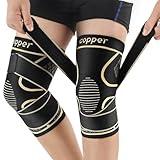 Copper Knee Braces with Strap for Knee Pain Women and Men(2 Pack), Knee Compression Sleeve for Arthritis, ACL, Meniscus Tear, Joint Pain Relief, Knee Support for Working, Running, Weightlifting(M)