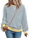 Trendy Queen Sweatshirts for Women 2024 Fall Crewneck Striped Long Sleeve Shirts Preppy Tops Y2K Winter Outfits Clothes BlueWhite M