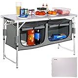 VEVOR Camping Kitchen Station, 3 Adjustable Height Folding Outdoor Camp Cooking Table with Storage Organizer, Quick Set-up for Patio BBQ Picnic Glamping Traveling