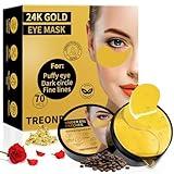 24K Gold Eye Masks for Dark Circles and Puffiness 70PCS, Under Eye Patches Gel Pads for Puffy Eyes Treatment w/Collagen, Caffeine, Peptides for Eye Bags Treatment, Gel Eye Mask Skincare