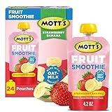 Mott’s Fruit Smoothies Strawberry Banana, 4.2 oz Clear Pouches, 24 Count (6 Packs of 4), Non-dairy, Made With Oatmilk, Made With Real Fruit, Good Source of Calcium, On-the-Go