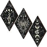 Ferraycle 3 Pcs Rustic Boho Wall Decor Moon Phases Butterfly Wall Art Stars Moon Decor Minimalist Room Decor Wooden Gothic Witchy Wall Pediments Hanging Sign for Home (Black, Gold, 6.7 x 11.8 Inch)