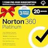 Norton 360 Platinum 2025, Antivirus software for 20 Devices with Auto Renewal - 3 Months FREE - Includes VPN, PC Cloud Backup & Dark Web Monitoring [Download]