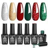 Beetles Christmas Gel Nail Polish, Red Sparkle Green Glitter Gold Silver Winter Gel Polish Dark Red Gel Polish Kits Soak Off Nail Lamp Uv LED Cured for Nail Art Design Gift for Women