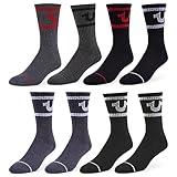 True Religion Mens 8 Pairs Crew Socks for Men Premium Athletic Men's Socks, Shoe Size 8-12