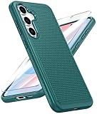 FNTCASE for Samsung Galaxy S24-FE Case: Dual Layer Protective Heavy Duty Cell Phone Cover | Shockproof Rugged with Non-Slip Textured | Military Grade Drop Protection Bumper Tough (Green)