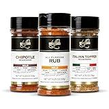 Loubier Mild Spice Rubs - 4.25oz Bottles - All Natural Blend - Versatile Rubs for Meat, Veggies, Seafood - Non-GMO, Gluten-Free - Spice Rubs for Smoking and Grilling, Grill Seasoning Set, BBQ Spices