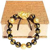 biuufish Feng Shui Bracelet 24K Gold Plated PiXiu Bracelet, Obsidian Bracelet Dragon Protection Bracelet for Men Women, Mantra Prayer Beads Bracelets Meaning to Attract Wealth and Good Luck(12mm)