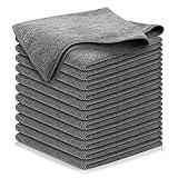 USANOOKS Microfiber Cleaning Cloth Grey - 12 Pcs (12.5"x12.5") - High Performance - 1200 Washes, Ultra Absorbent Microfiber Towel Weave Grime & Liquid for Streak-Free Mirror Shine - Car Washing Cloth