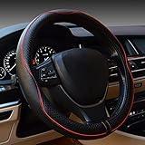 Car Steering Wheel Cover, Anti-Slip, Safety, Soft, Breathable, Heavy Duty, Thick, Full Surround, Sports Style (Black with Red line)