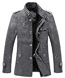 chouyatou Men's Winter Stylish Wool Blend Single Breasted Military Peacoat (Large, Gray)