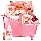 Christmas Gift Baskets for Women, 9Pcs Spa Gifts for Mom Strawberry Scent - Rich in Jojoba Oil & Shea Butter with Body Lotion, Bath Bomb, Care Package for Women, Birthday Gift for Her