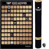 Divalis Top 100 Movies Scratch Off Poster - Easy to Frame Bucket List of Greatest Films to Watch - Scratchable Cinema Checklist Poster - Must See Movie Challenge Calendar