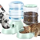 2 Pack Automatic Cat Feeder and Water Dispenser in Set Gravity Food Feeder and Waterer Pet Food Bowl for Small Medium Dog Pets Puppy Kitten Big Capacity 1 Gallon x 2 (2 Pack Green)