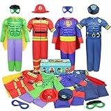 Teuevayl Boys Muscle Chest Dress up Costumes Trunk with Superhero, Policeman, Fireman Costume, Kids Pretend Role Play Costumes Set, Boys Dress up Clothes for Kids Ages 3 4 5 6 7