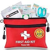 Protect Life First Aid Kit for Home/Business, HSA/FSA Eligible Emergency Kit | Mini Travel First Aid Kit | Camping First Aid Kit Hiking | Small First Aid Kit for Car | Survival Medical Kit - 100pcs