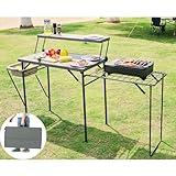 Maarch Folding Grill Tables for Outside Camping, Lightweight Kitchen Camping Table with Grill Stand for Stove, Grey