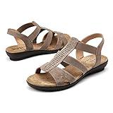 VJH confort Women's Flat Sandals with Rhinestone Open Toe Elastic Slip On Slingback Comfort Casual Walking Sandals