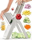 Fullstar Safer Mandoline Slicer for Kitchen, Cucumber Slicer, Potato Slicer, Julienne Vegetable Slicer, Vertical Mandoline Food Slicer Kitchen Mandoline Slicer, Fruit Slicer (4-in-1, Solid White)