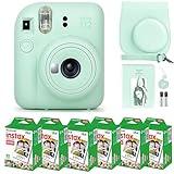 Fujifilm Instax Mini 12 Camera with Fujifilm Instant Mini Film (60 Sheets) Bundle with Deals Number One Accessories Including Carrying Case, Photo Album, Stickers (Mint Green)
