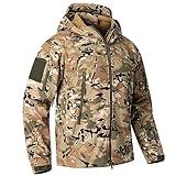 CARWORNIC Men's Camo Quiet Hunting Jacket Waterproof Softshell Fleece Lined Camouflage Silent Hunting Clothes Windproof Outdoor Work Safari Hiking Fishing Coat