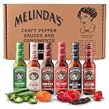 Melinda’s Pepper Sauce Challenge Collection - Extra Spicy Gourmet Hot Sauce Gift Set with Variety of Chile Peppers - Includes Jalapeño, Extra Hot Habanero, Chipotle, Red Savina, Ghost, Scorpion- 5 oz, 6 Pack