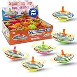 100 Pieces LED Light Up Flashing Mini Spinning Tops with Gyroscope - Kids Novelty Bulk Spin Toys Party Favors Bundle Pack Multicolored