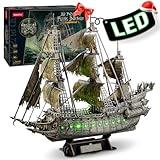 CubicFun 3D Puzzles for Adults Green LED Flying Dutchman, 360 Pieces Haunted Pirate Ship Arts & Crafts for Adults Gifts for Men Women Model Kit, Lighting Ghost Ship 2024 Easter Gifts Christmas Gift