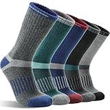 Merino Wool Hiking Socks for Women Men Warm Thermal Winter Cozy Work Crew Socks Gifts Stocking Stuffers 5 Pairs (Dark Pinstripes A,L)