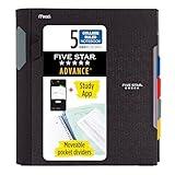 Five Star Advance Spiral Notebook + Study App, 5 Subject, College Ruled Paper, 8-1/2" x 11", 200 Sheets, Spiral Guard, Movable Tabbed Dividers, Black (73144)