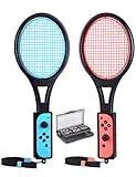 Tendak Tennis Racket for Nintendo Switch Joy-Con, Game Accessories for Mario Tennis Aces Game with 12 in 1 Game Card Case (2 Pack, Black)
