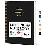 Taja Meeting Notebook for Work Organization - Work notebook with action items, Meeting Minutes Planner Notebook, Perfect Office Supplies for Men & Women - Black