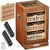 LIHTUN Cigar Humidor Cabinet, Desktop Cigar Humidor Glass Top, Cigar Gift for Men, with 4 Spanish Cedar Wood Shelves, 2 Humidifiers, 1 Digital Hygrometer Thermometer and Cigar Accessories Drawer