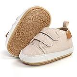 SOFMUO Baby Boys Girls High Top Ankle Leather Sneakers Soft Rubber Sole Infant Moccasins Newborn Oxford Loafers Anti-Slip Toddler Wedding Uniform Dress Shoes(A01/Beige,0-6 Months)