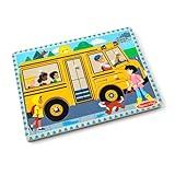 Melissa & Doug The Wheels on the Bus Sound Puzzle - School Bus Puzzle, Wooden Puzzle For Kids and Toddlers Ages 2+