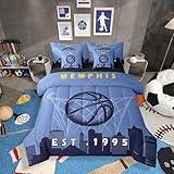 Erosebridal 7 Pcs Comforter Set Queen Size,Basketball Bed in a Bag with Flat Sheet and Fitted Sheet for Kids and Adults,Boys Sports Bedding Set with Pillowcases and Cushion Cases,Memphis