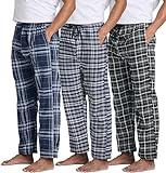 Real Essentials 3 Pack: Mens Pajama Pants Cotton Super Soft Pajamas Men Flannel Bottoms Fleece Buffalo Plaid Pj Gifts Lounge Pants Sleepwear Pijamas Hombres Essentials Woven Button Fly,Set 6-L