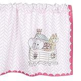 EVERYDAY KIDS Precious Moments Noah’s Ark Window Valance for Toddler and Baby Girls Animal Image of Giraffes, Tigers and Elephants on The Ark with Pink Border - 60x15” Window Décor for Children