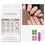Yivaiks 24 Pcs Pink French Tip Press on Nails Short，Fake Nails Glue on Nails for Women,Rhinestone Crystal Acrylic Nails,with Glue Everyday Wear False Nails