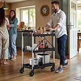 YITAHOME 240 LBS Folding Utility Service Cart, 3 Tier Foldable Cart with Wheels Collapsible Cart on Wheels with 360°Swivel Wheels (2 with Brakes), Portable Cart for Home Garage Restaurant Office