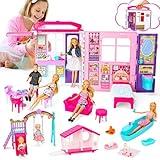 Style Shine Doll House Portable & Foldable Dollhouse w/ 60+ Pcs & 2 Dolls, Play House Toy with Bedroom Bathroom Kitchen Furniture Playset, Playhouse Birthday Gift for Girl Kid Toddler