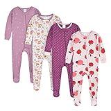 Gerber Baby Girl's 4-Pack Footed Pajamas, Apple and Woodland Floral, 18 Months