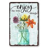 Metal Tin Sign Garden Signs Decorative Outdoor Vintage Flower Tin Signs Funny Fresh Flowers Sign Decorative Signs And Plaques For Kitchen Enjoy The Little Things Sign Farmhouse Metal Tin Sign Retro