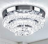 Cainjiazh 11.8" Crystal Chandeliers Modern Crystal Ceiling Light LED Chandeliers Semi Flush Mount Chandelier Crystal Ceiling Light Fixture for Bedrooms Dining Living Room Hallway (6500K Cool White)